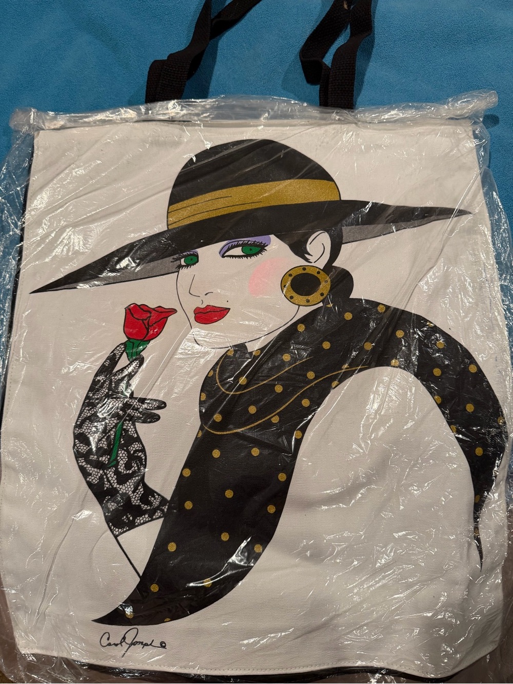 Carol Joseph Fashion Illustration Tote Bag with Black & Gold Accents